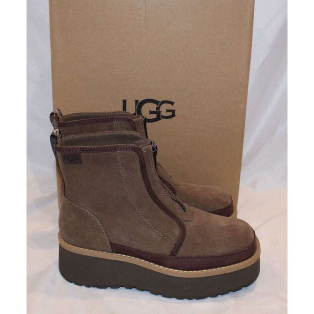 WOMENS HICKORY UGG CITYFUNC SUEDE ZIP PLATFORM BOOTS NEW! 11